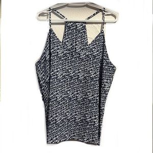 White blue race back tank top women shirt Xl